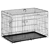 PawHut Hundekäfig Transportkäfig Drahtkäfig Hundebox Transportbox Reisebox mit 2 Türen Schwarz 91x61x67 cm