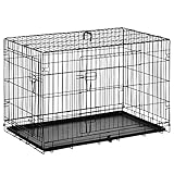 PawHut Hundekäfig Transportkäfig Drahtkäfig Hundebox Transportbox Reisebox mit 2 Türen Schwarz 91x61x67 cm