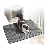 Matte Katzentoilette Katzenmatte,Waben Doppelschicht Design, Katzenstreu-Matte Urin-und Wasserdichtes Material,Easy Clean Streukontrolle, Katzenteppich,Black-L