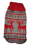 Naturhaus Hildegard Chihuahua Pullover | Hochwertige Hundebekleidung | süßer Norweger Winterpulli für kleine Hunde (rot grau)