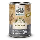 Wildes Land - Nassfutter für Hunde - Huhn PUR - 12 x 400 g - mit Distelöl - Getreidefrei - Extra hoher Fleischanteil von 70% - Beste Akzeptanz und Verträglichkeit