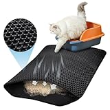 Priksia Katzenklo Matte, 60x45 cm Katzenstreu Matte, Doppelte Schichte Non-Slip wasserdichte Entwurf Katzenmatte Katzenklo, Bienenwabe Matte Katzentoilette, Cat Litter Mat Streu Kontrolle Schwarz