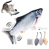 NOROTA Katzenspielzeug elektrischer Fisch mit USB-Akku-Anschluss wackelnder Plüsch-Simulationsfisch mit DREI kleinen Maus und Katzenminzen geeignet für Kätzchen zum Spielen,Beißen,Kauen und Treten