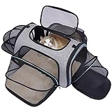 Erweiterbare Transporttasche Katze, Welpen, Öffnung an 4 Seiten, erweiterbar, Flugzeug-genehmigt, reisefreundlich, faltbar, weiches Fleece-Bett für Haustiere, Transportbox, 45x28x28cm