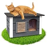 Outentin Katzenhaus Outdoor Winterfest - Katzenhäuschen für Draußen - Isolierte Schutzhütte - Wasserdicht und Wetterfest - Katzenhaus für Draußen - 61 X 39 X 36 cm (Grau)