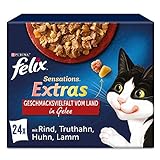 FELIX Sensations Extras Katzenfutter nass in Gelee, Sorten-Mix, 4er Pack (4 x 24 Beutel à 85g)
