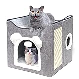 Katzenhaus, Hundehaus, Faltbarer Katzenkorb mit 2 abnehmbaren Kissen, hängendem Ball und Kratzbrett, Katzenhaus, 40 x 40 x 40 cm