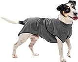 Royal Dry Bademantel Hund - Mikrofaser Hundebademantel - S - Rückenlänge 37-45 cm - Hundehandtuch - Extra SaugfäHig und Schnell Trocknendes mit Klettverschluss - Grau
