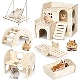 Bomoya 6 Stück DIY Hamster Spielzeug aus Holz, Haus Versteck Kauspielzeug Zubehör Meerschweinchen Chinchillas Rennmäuse Zwerghamster