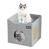 Kitwing Katzenbett für Hauskatzen, faltbares Katzenversteck Doppeldecker-Katzenhaus mit Kratzplatte, herausnehmbares Katzenmaterial und waschbare Katzenhöhle für 1–2 Katzen, 39,1 x 39,1 x 36,1 cm,