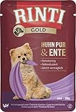 Rinti Gold Mini Huhn Pur & Ente | 10 x 100 g | Alleinfuttermittel für ausgewachsene kleine Hunde | Huhn und Ente für empfindliche Hunde bei Allergien | Im Frischebeutel