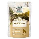 Wildes Land - Nassfutter für Katzen - Nr. 5 Ente & Pute - 12 x 100 g - Getreidefrei - Extra viel Fleisch - Beste Akzeptanz und Verträglichkeit