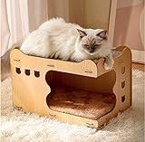 Mekidulu katzenhaus-katzenhöhle-Umweltfreundliches Holz, leicht zu zerlegen und zu reinigen, ausgestattet mit Katzenkratzbrett, Reiner Plüschunterlage -katzenhöhle XXL - Katzen Bett.