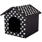 HobbyDog Hundehaus Hundehütte für mittelgroße Hunde - Katzenhaus, Katzenhöhle - mit herausnehmbarem Dach - Tierhaus für Katzen und Hunde für Drinnen/Indoor 52 x 46 x 53 cm [L] Schwarz in Pfoten