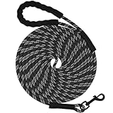 Taglory Schleppleine 10m für Hunde | Reflektierendes Seil | Gepolsterter Griff | 8mm Schwarz