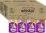 Whiskas 1+ Katzennassfutter – Geflügel-Auswahl in Sauce – Hochwertiges Feuchtfutter für ausgewachsene Katzen im Portionsbeutel – Katzenfutter – Großpackung (84 x 100g)