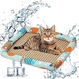 Sommerschlafbett für Haustiere, Kühlmatte aus Stoff und luftigem Rattan-Design, Sommer-Welpenunterlage für kleine Katzen, Haustiere, Hunde