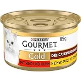 Gourmet PURINA GOURMET Gold Délicatesse en Sauce Katzenfutter nass, mit Rind und Huhn, 12er Pack (12 x 85g)