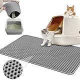 Katzenklo Matte 60x40CM, Katzenstreu Matte Wasserdichte Doppelte Schichte, Katzenmatte Katzenklo Unterleger Waben, Matte Katzentoilette für Litter Catcher, Cat Litter Mat Grau, Katzentoilette Matte