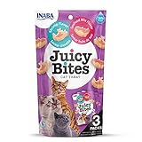 INABA Juicy Bites Katzen-Leckerlies - Knabbertaschen mit Saftigem Kern in Lustigen Formen - Mundgerechte Katzensnacks in 2 Geschmacksrichtungen - Garnelen und Meeresfrüchte 3x11g