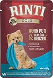 Rinti Gold Mini Huhn Pur & Geflügelherzen | 10 x 100 g | Alleinfuttermittel für ausgewachsene kleine Hunde | Ausschließlich Huhn für empfindliche Hunde bei Allergien | Im Frischebeutel