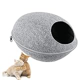Wuudi Filz-Katzenhöhle Abnehmbares Katzennest mit weichem Kissen, Katzenzelt mit Reißverschluss, eierschalenförmige Kuschelhöhle für Katzen und Hunde