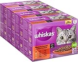 Whiskas 1+ Katzennassfutter Klassische Auswahl in Sauce, 12x85g (4 Packungen) – Hochwertiges Nassfutter für ausgewachsene Katzen in 48 Portionsbeuteln