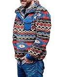 Herren Aztec Fleece Jacken Fuzzy Sherpa Sweatshirts Männer Button Down Vintage Warmer Fleecepullover mit Taschen