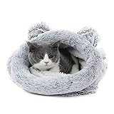 PAWZ Road Katzen Schlafsack waschbar bequem Haustier Kissen Katzenbett Kuschelhöhle aus Fleece für Katzen Silber grau