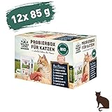 Wildes Land - Nassfutter für Katzen - Mix - Bio - 12 x 85 g - Aus kontrolliertem biologischen Anbau - Getreidefrei - Extra viel Fleisch
