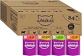 Whiskas 1+ Katzennassfutter Klassische Auswahl in Sauce, 84x85g (1 Großpackung) – Hochwertiges Nassfutter für ausgewachsene Katzen in 84 Portionsbeuteln