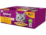 Whiskas Adult 1+ Katzennassfutter Geflügel Auswahl in Gelee, 80 Portionsbeutel, 80x85g Hochwertiges Katzenfutter nass, für ausgewachsene Katzen