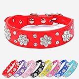 Schönes Hundehalsband mit Bling Bling Strasssteinen-Diamantblumenmuster ( Rot XS )-geeignet für kleine und mittelgroße Hunde