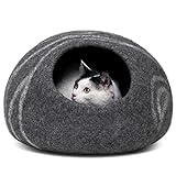 MEOWFIA Katzenbett Höhle – Umweltfreundliche Katzenhöhle Betten aus 100% Merinowolle für Katzen und Kätzchen (M, Dunkelgrau)