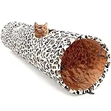 LeerKing Katzentunnel große Katzen Rascheltunnel Spieltunnel Katzenröhre für alle Katzen Kaninchen Welpen und kleine Tiere 2 Höhlen Leopard 130 * 30cm