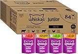 Whiskas Junior Katzennassfutter Klassische Auswahl in Sauce, 84 Portionsbeutel, 84x85g (1 Großpackung) – Hochwertiges Katzenfutter nass, für heranwachsende Katzen von 2 bis 12 Monaten