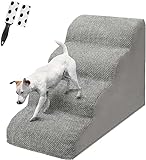 4 Stufen Hundetreppe für Bett/Couch, LIANTRAL Haustiertreppe mit strapazierfähigem hochdichtem Schaumstoff & waschbarer Bezug und Tierhaarentferner-Rolle, reduziert Stress auf Tiergelenke