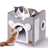 CATISM Faltbares Katzenhaus, 40 x 40 x 35cm Katzenbett 2 Schicht Große Katzenhöhle für Haustier Katze mit Kratzbrett und Flauschige Kugel für kleine mittlere Haustiere Innenruhe