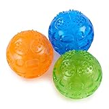 PETTOM Hundeball Quietschend Unzerstörbar, 3 Stücke Hundespielzeug Ball Set, Quietschball für Große und Kleine Hunde, Hundeball Schwimmfähig (Orange, Blau, Grün), Durchmesser 7,5cm