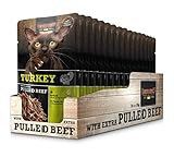Leonardo Frischebeutel [16x70g Turkey mit Fleischstreifen] Pulled Beef | Getreidefreies Nassfutter für Katzen | Alleinfuttermittel Katzenfutter