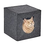 Relaxdays Katzenhöhle Filz, Katzenbox für Regal, quadratisch, HBT 33x33x33 cm, faltbar, Katzen & kleine Hunde, anthrazit