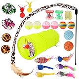 GOLDGE 25 Stück Katzenspielzeug Set mit Katzentunnel Katze Toys Variety Spielzeug Set Federspielzeug Bälle Spielzeugmäuse Verschiedene Spielzeug für Katze Kitty