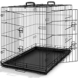 TRESKO Hundekäfig 122 x 74,5 x 80,5 cm faltbar mit 2 Türen | Transportkäfig Auto | Hundebox mit Bodenschale | Transportbox Drahtkäfig