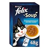 FELIX Soup, Suppe für Katzen mit zarten Stückchen, Geschmacksvielfalt aus dem Wasser, 8er Pack (8 x 6 Beutel à 48g)
