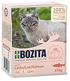 Bozita Häppchen in Soße Nassfutter mit Lachs im Tetra Recart 16x370g - Getreidefrei - nachhaltig produziertes Katzenfutter für erwachsene Katzen - Alleinfuttermittel, (16 Stück) 1er Pack