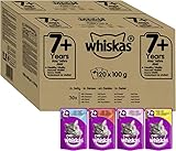 Whiskas 7+ Katzennassfutter – Gemischte Auswahl in Gelee – Feuchtfutter im Portionsbeutel für Katzen ab 7 Jahren und älter – Für die Bewahrung der Vitalität – Katzenfutter – Großpackung (120 x 100g)