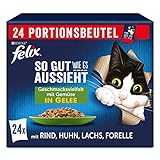 FELIX So gut wie es aussieht Katzenfutter nass in Gelee, Sorten-Mix, 4er Pack (4 x 24 Beutel à 85g)