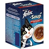FELIX Soup, Suppe für Katzen mit zarten Stückchen, Geschmacksvielfalt vom Land, 8er Pack (8 x 6 Beutel à 48g)