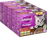 Whiskas 1+ Katzenfutter Pure Delight Klassische Auswahl in Gelee, 12x85g (4 Packungen) – Hochwertiges Nassfutter für ausgewachsene Katzen in 48 Portionsbeuteln