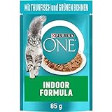 PURINA ONE Indoor Formula Katzenfutter nass, zarte Stückchen in Sauce für Hauskatzen, mit Thunfisch, 26er Pack (26 x 85g)
